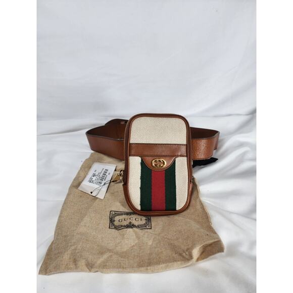 Gucci Vintage Canvas 28'' Belt Bag Phone Case Dark Brown 325232 - Picture 1 of 9